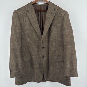Hickey Freeman Mens Houndstooth Brown Wool Blend Blazer Sport Coat 48 Long